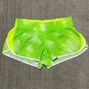NIKE Dri-Fit Neon Green Lined Athletic Gym Adjustable Waistband Running Shorts